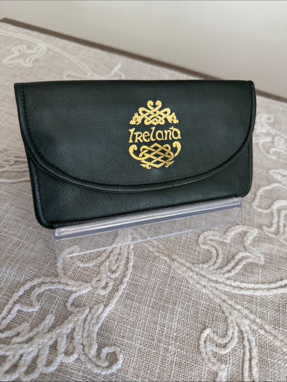 Ireland Green Leather Ireland Celtic Slim Wallet with Gold-tone